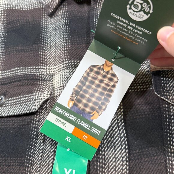 Orvis Heavyweight Flannel Shacket Lumberjack Button Up Shirt Brown/White XL NWT - Picture 3 of 6